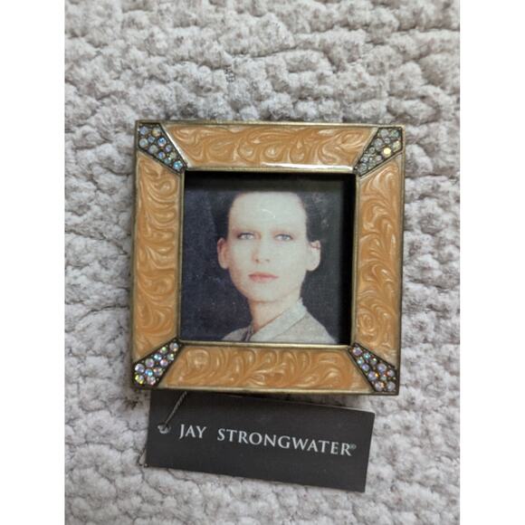 JAY STRONGWATER GOLD ENAMEL/ RHINESTONE METAL MINATURE PICTURE FRAME - Picture 2 of 5
